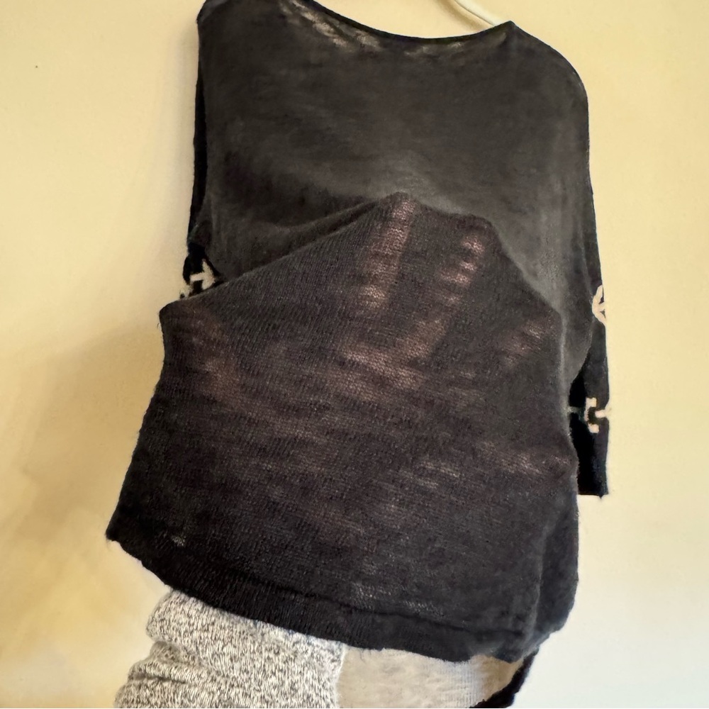 J Jill Aztec Linen Sweater Top Sz M Black Southwestern Boho Tribal Lightweight - Picture 11 of 15